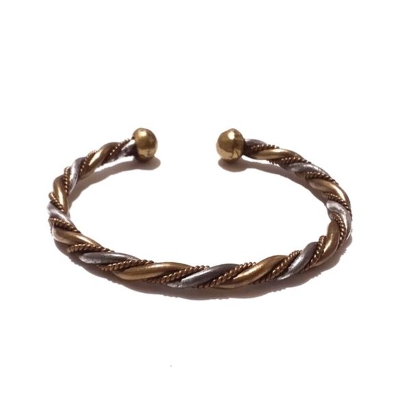 Vintage Mixed Metal Twisted Copper Brass Silver Cuff Bracelet - Picture 2 of 4